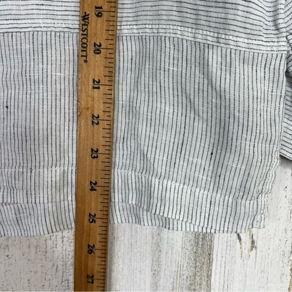TAHARI Linen Shirt Womens Size Large, White Black Striped Shirt Lagenlook Casual - Picture 8 of 9